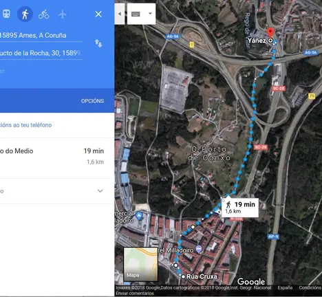 Primeiro tramo: dende o Centro de Sa&uacute;de do Milladoiro ata a Y&aacute;&ntilde;ez. Como vedes vai practicamente en paralelo &aacute; N-550