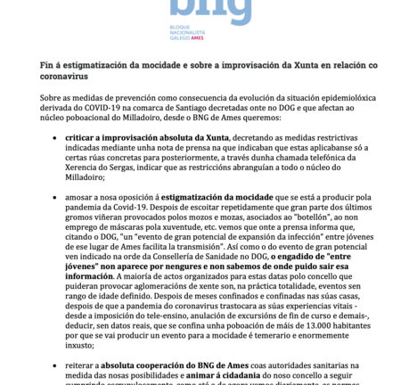 Sobre as restricci&oacute;ns no Milladoiro polo coronavirus