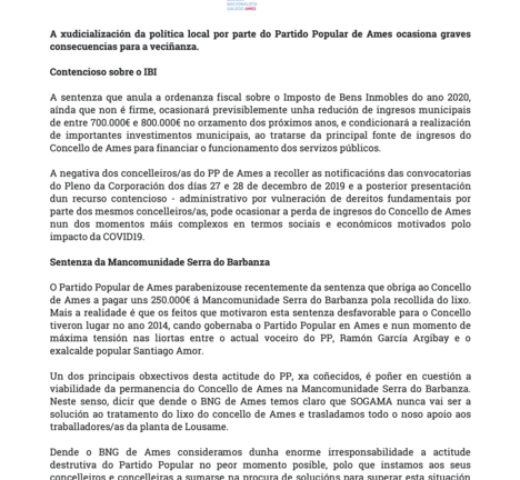 Nota de prensa: a xudicializacion vida politica PP de Ames