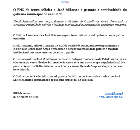 Renuncia de Jos&eacute; Mi&ntilde;ones &aacute; alcald&iacute;a de Ames