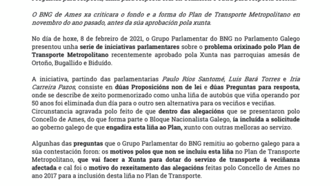 Bater&iacute;a de iniciativas parlamentares do BNG polo Plan de Transporte